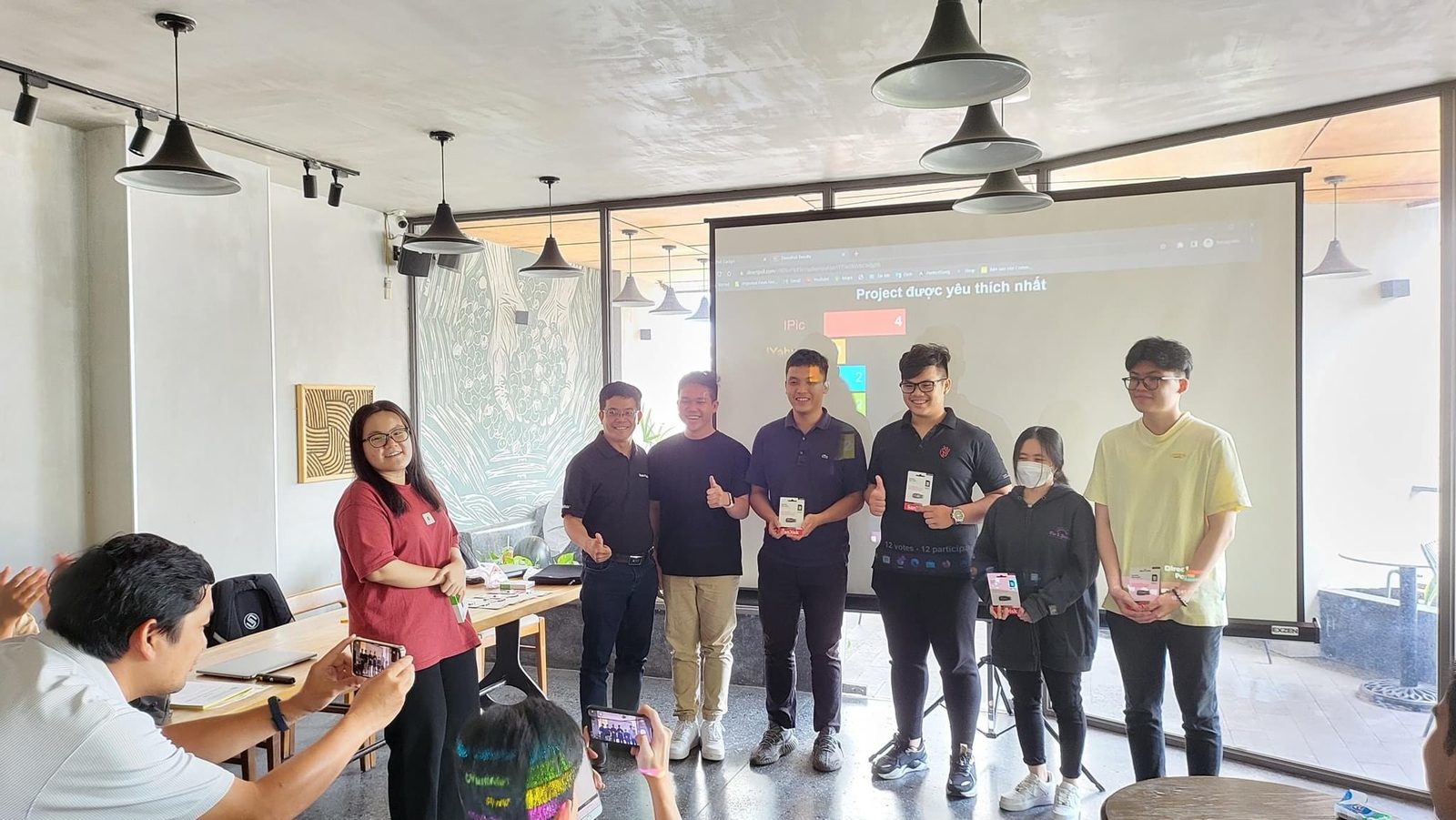 Demo day at the end of the course — the iPic team collecting the “most-loved project” prize